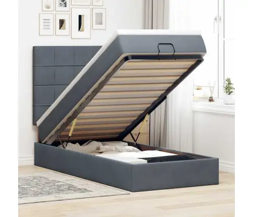 Osmaņu Gultas Rāmis Ar Matračiem Tumši Pelēks 90X200Cm Samts Vidaxl