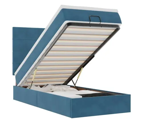 Ottomani Voodiraam Madratsitega, Tumesinine, 90X200 cm Samet