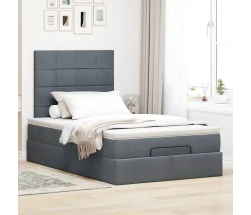 Ottomani Voodiraam Madratsitega, Tumehall, 120X190 cm Samet