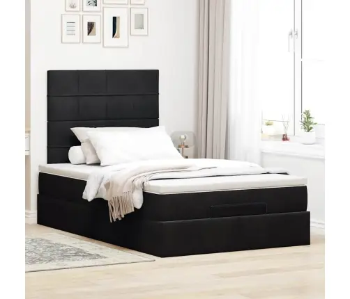 Osmaņu Gultas Rāmis Ar Matračiem Melns 120X190Cm Samts Vidaxl