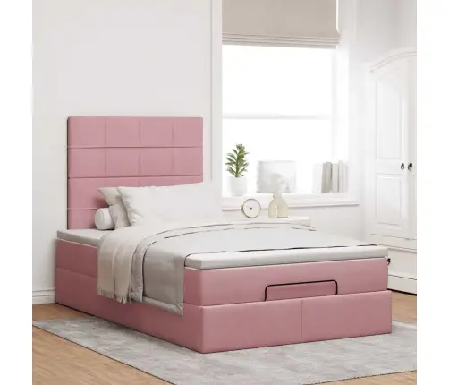 Osmaņu Gultas Rāmis Ar Matračiem Rozā 120X190Cm Samts Vidaxl