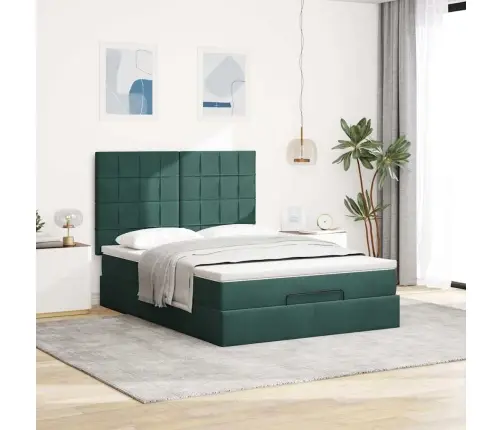 Osmaņu Gultas Rāmis Ar Matračiem Tumši Zaļš 140X190 Cm Samts Vidaxl