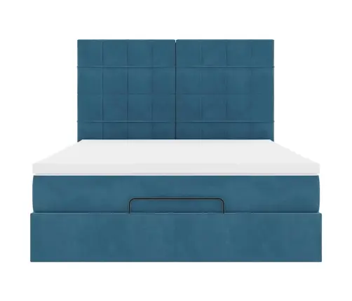 Osmaņu Gulta Ar Matračiem, Tumši Zils, 140X190Cm, Samts Vidaxl