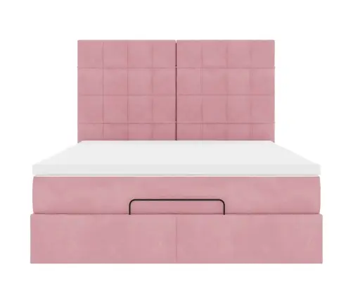 Osmaņu Gulta Ar Matračiem, Rozā, 140X190Cm, Samts Vidaxl