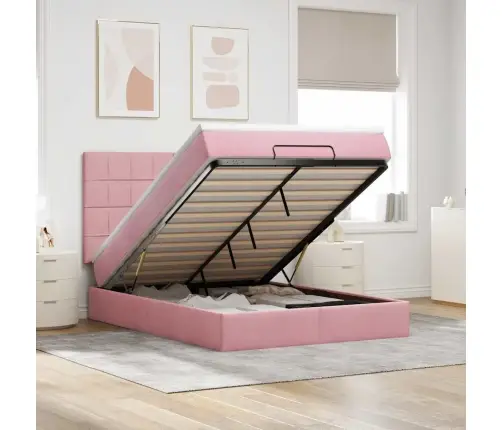 Osmaņu Gulta Ar Matračiem, Rozā, 140X190Cm, Samts Vidaxl