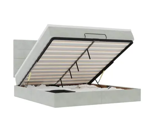 Ottomani Voodiraam Madratsitega, Helehall, 160X200 cm Samet