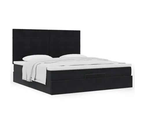 Ottomani Voodiraam Madratsitega, Must, 160X200 cm Samet