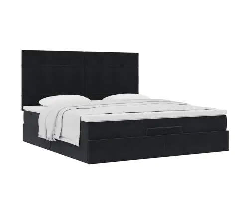 Ottomani Voodiraam Madratsitega, Must, 160X200 cm Samet