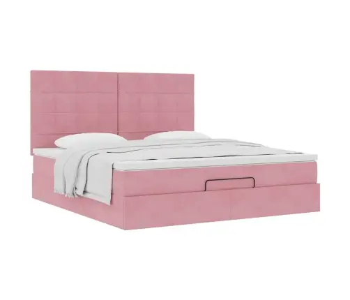 Osmaņu Gultas Rāmis Ar Matračiem Rozā 160X200Cm Audums Vidaxl