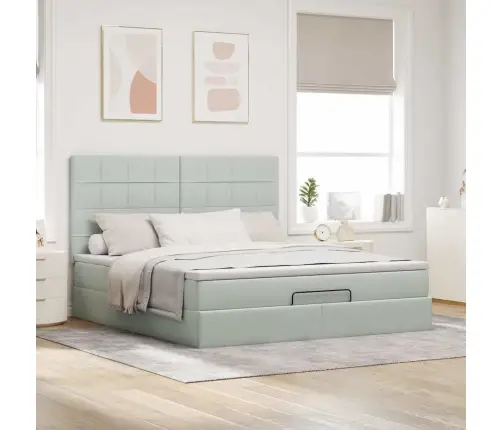 Osmaņu Gultas Rāmis Ar Matračiem Gaiši Pelēks 180X200Cm Audums Vidaxl