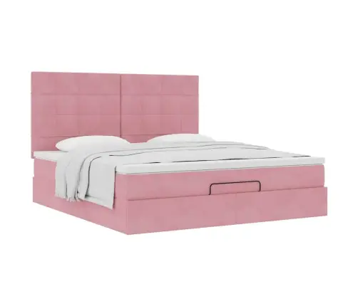 Osmaņu Gultas Rāmis Ar Matračiem Rozā 200X200Cm Audums Vidaxl