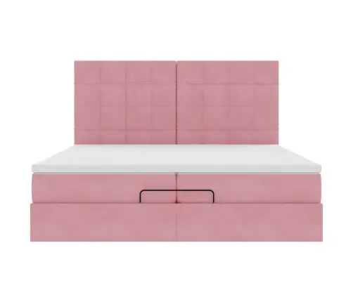 Osmaņu Gultas Rāmis Ar Matračiem Rozā 200X200Cm Audums Vidaxl