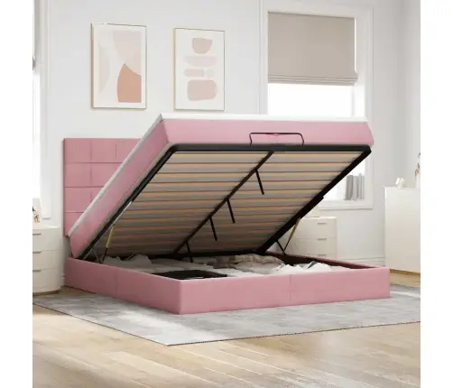 Osmaņu Gultas Rāmis Ar Matračiem Rozā 200X200Cm Audums Vidaxl