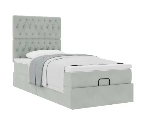 Osmanų Lovos Rėmas Su Čiužiniais, Pilkas, 80X200cm Aksomas