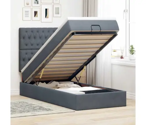 Osmanų Lovos Rėmas Su Čiužiniais, Pilkas, 80X200cm Aksomas