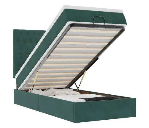 Osmanų Lovos Rėmas Su Čiužiniais, Žalias, 80X200cm Aksomas