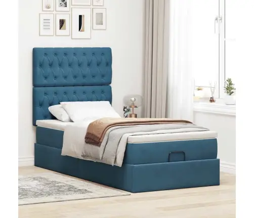 Ottomani Voodiraam Madratsitega, Tumesinine, 80X200 cm Samet