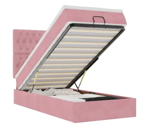 Ottomani Voodiraam Madratsitega, Roosa, 80X200 cm Samet