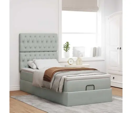 Osmaņu Gultas Rāmis Ar Matračiem Gaiši Pelēks 90X190 Cm Samts Vidaxl