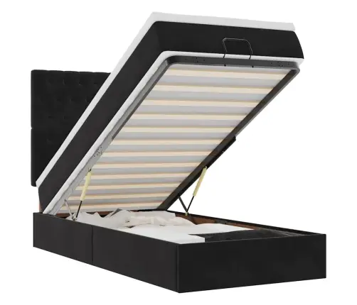 Osmanų Lovos Rėmas Su Čiužiniais, Juodas, 90X190cm Aksomas