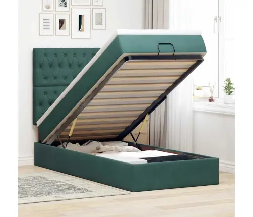 Osmaņu Gultas Rāmis Ar Matračiem Tumši Zaļš 90X200Cm Samts Vidaxl