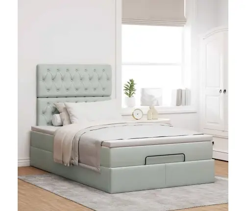 Ottomani Voodiraam Madratsitega, Helehall, 120X190 cm Samet