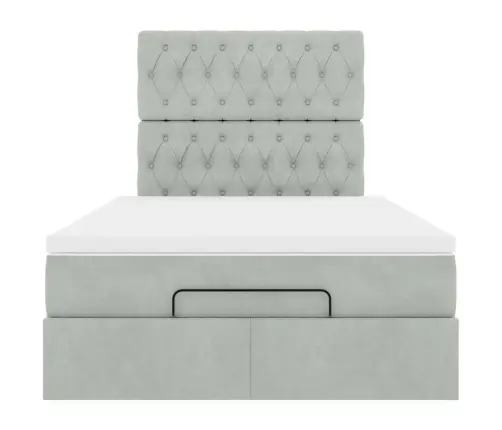 Ottomani Voodiraam Madratsitega, Helehall, 120X190 cm Samet