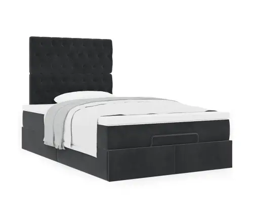 Osmaņu Gultas Rāmis Ar Matračiem Melns 120X190Cm Samts Vidaxl