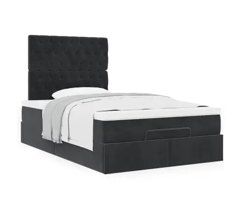 Osmaņu Gultas Rāmis Ar Matračiem Melns 120X200 Cm Samts Vidaxl