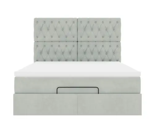 Ottomani Voodi Madratsitega, Helehall, 140X190cm Samet