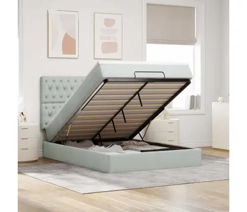 Ottomani Voodi Madratsitega, Helehall, 140X190cm Samet