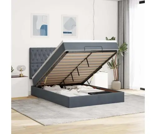 Osmaņu Gultas Rāmis Ar Matračiem Tumši Pelēks 140X190Cm Samts Vidaxl