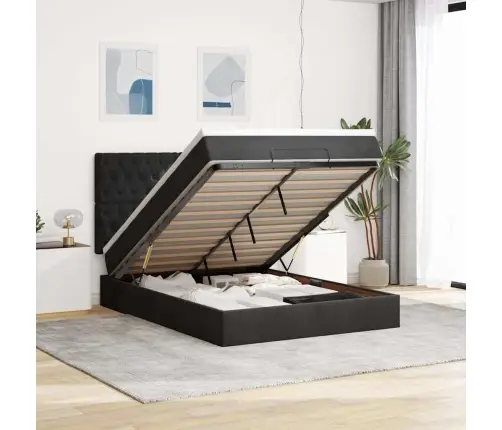 Osmaņu Gultas Rāmis Ar Matračiem Melns 140X190 Cm Samts Vidaxl