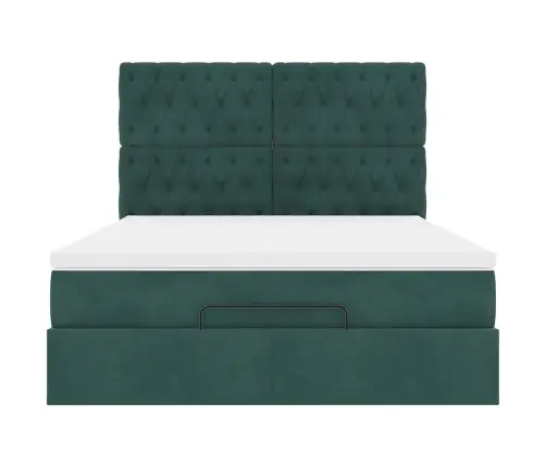 Osmaņu Gultas Rāmis Ar Matračiem Tumši Zaļš 140X190 Cm Samts Vidaxl