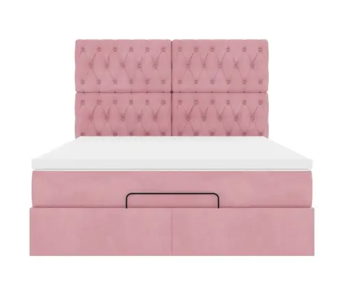 Osmaņu Gulta Ar Matračiem, Rozā, 140X190Cm, Samts Vidaxl