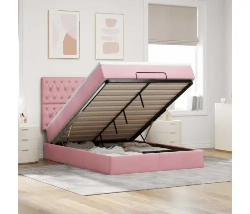 Osmaņu Gulta Ar Matračiem, Rozā, 140X190Cm, Samts Vidaxl