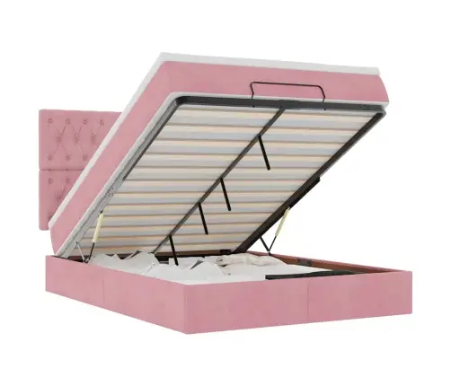 Ottomani Voodi Madratsitega Roosa 140X200Cm Samet