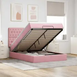 Ottomani Voodi Madratsitega Roosa 140X200Cm Samet