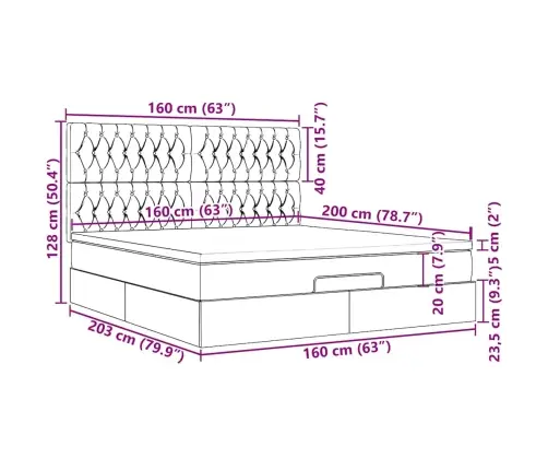Osmaņu Gultas Rāmis Ar Matračiem Tumši Pelēks 160X200Cm Audums Vidaxl
