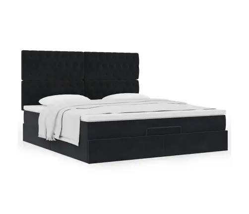 Ottomani Voodiraam Madratsitega, Must, 160X200 cm Samet