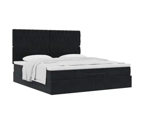 Ottomani Voodiraam Madratsitega, Must, 160X200 cm Samet