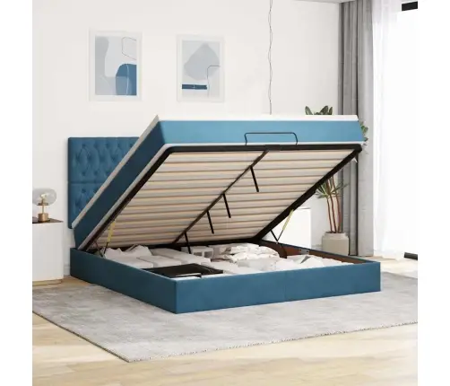 Osmaņu Gultas Rāmis Ar Matračiem Tumši Zils 160X200Cm Audums Vidaxl