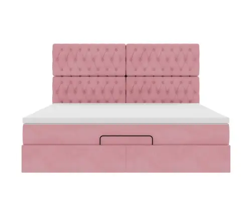 Osmaņu Gultas Rāmis Ar Matračiem Rozā 160X200Cm Audums Vidaxl