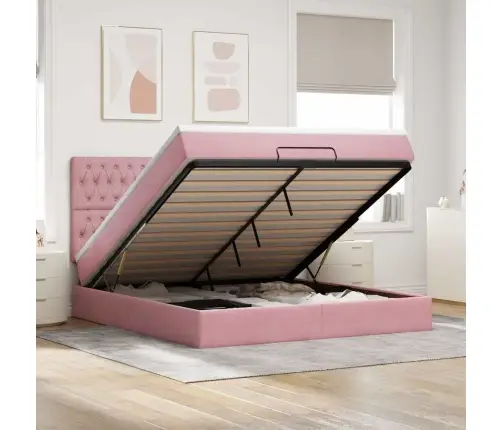 Osmaņu Gultas Rāmis Ar Matračiem Rozā 160X200Cm Audums Vidaxl