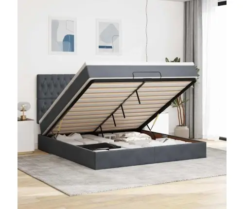 Osmaņu Gultas Rāmis Ar Matračiem Tumši Pelēks 180X200Cm Audums Vidaxl