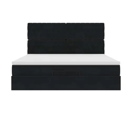 Osmanų Lovos Rėmas Su Čiužiniais, Juodas, 180X200cm Aksomas Osmanų Lovos Rėmas Su Čiužiniais, Juodas, 180X200cm Aksomas