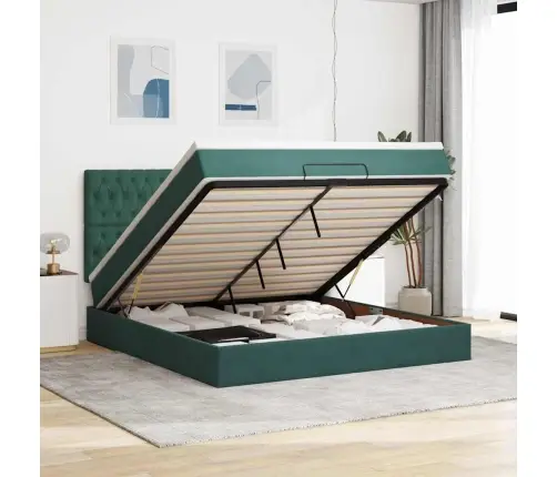 Osmanų Lovos Rėmas Su Čiužiniais, Žalias, 180X200cm Aksomas