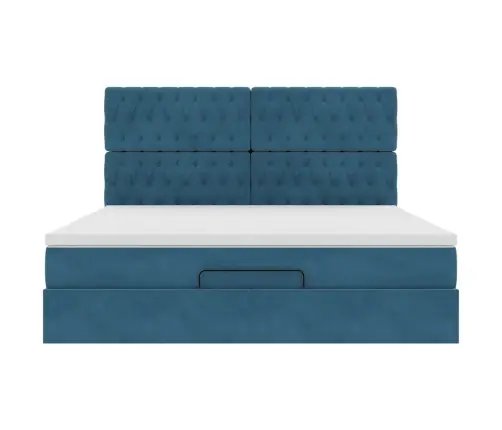 Osmanų Lovos Rėmas Su Čiužiniais, Mėlynas, 180X200cm Aksomas