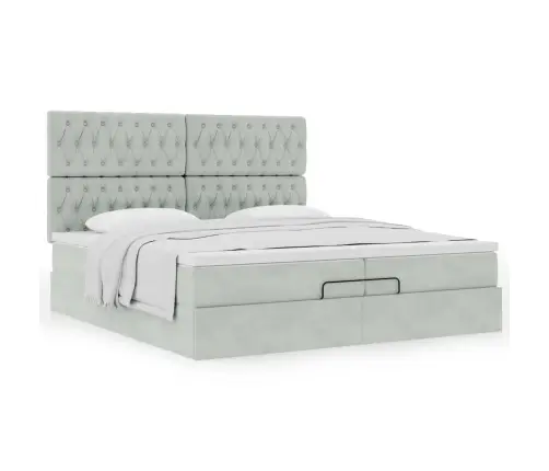 Ottomani Voodiraam Madratsitega, Helehall, 200X200 cm Samet