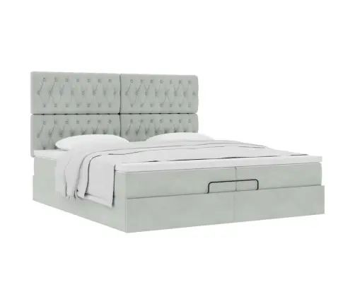 Ottomani Voodiraam Madratsitega, Helehall, 200X200 cm Samet